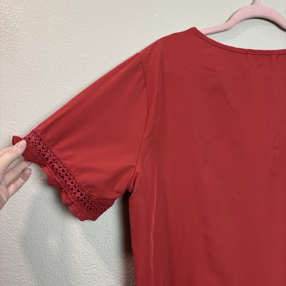 Misslook Floral Embroidered Flutter Sleeve V-Neck Blouse‎ Red/Orange Top 2XL - Picture 9 of 12